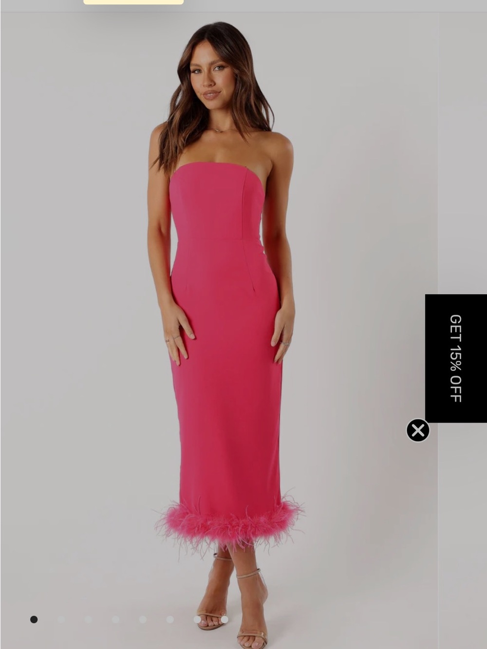 Petal & Pup Strapless Fuchsia Feather-Hem Midi Dress